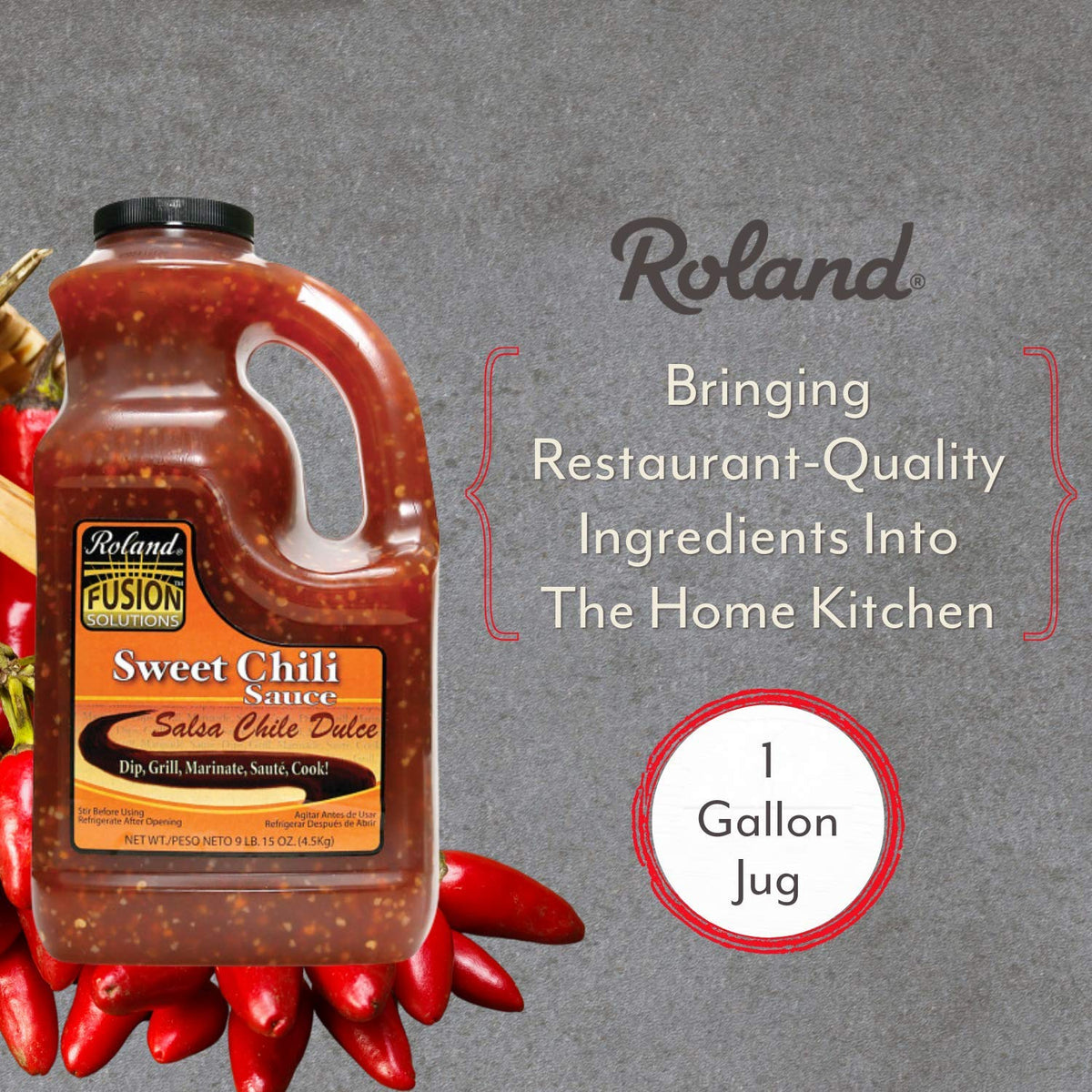 Roland Foods Fusion Sweet Chili Sauce used as a dipping sauce for egg rolls