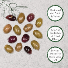 Roland Foods Greek Olive Mix with black olives, ready-to-serve snack option.