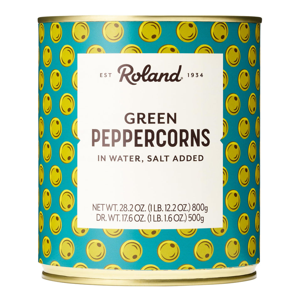 Roland Foods green peppercorns in brine jar ready to add mild heat to dishes