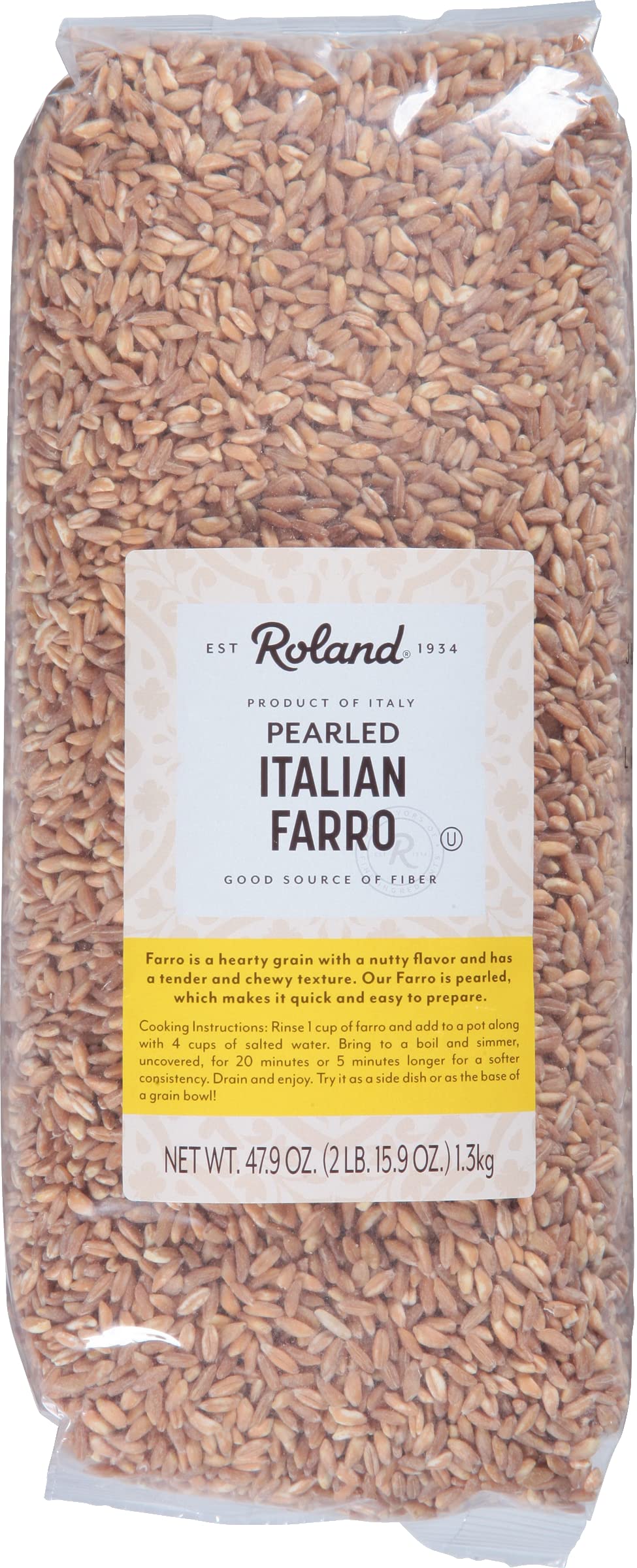 Roland Foods Italian farro pearled pack of four for hearty, textured dishes.