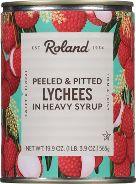 Roland Foods lychees in heavy syrup can for tropical desserts