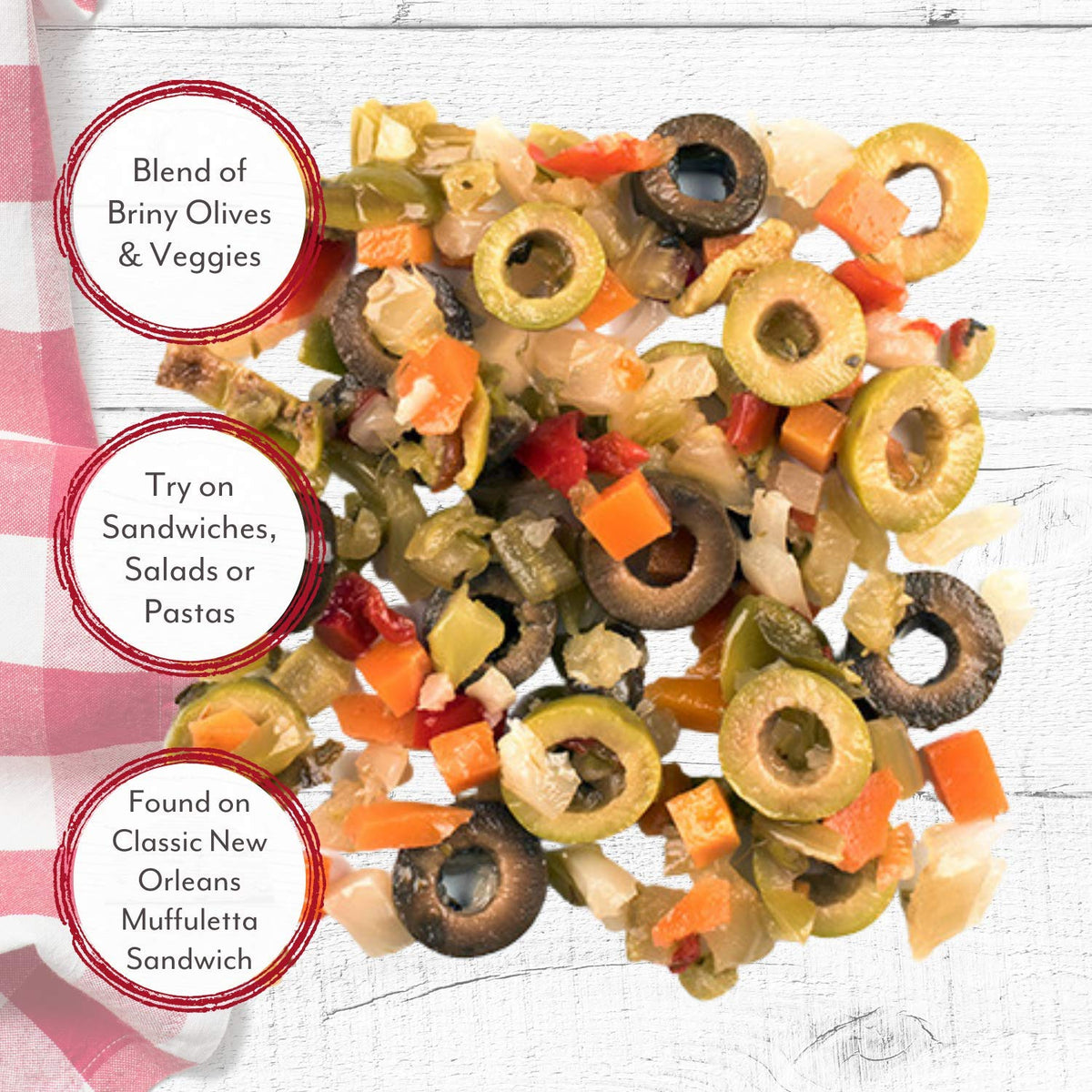 Roland Foods muffuletta relish catering pouch ideal for delis.