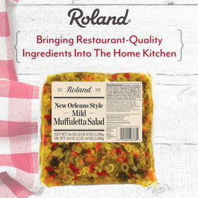 Roland Foods muffuletta relish topping on sandwiches, ready to use.