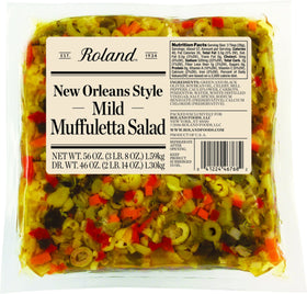 Roland Foods New Orleans muffuletta salad in a 56-ounce pouch for easy catering.