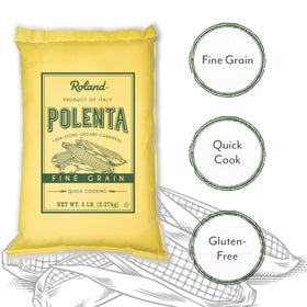 Roland Foods polenta plated dish, creamy texture under proteins or vegetables.