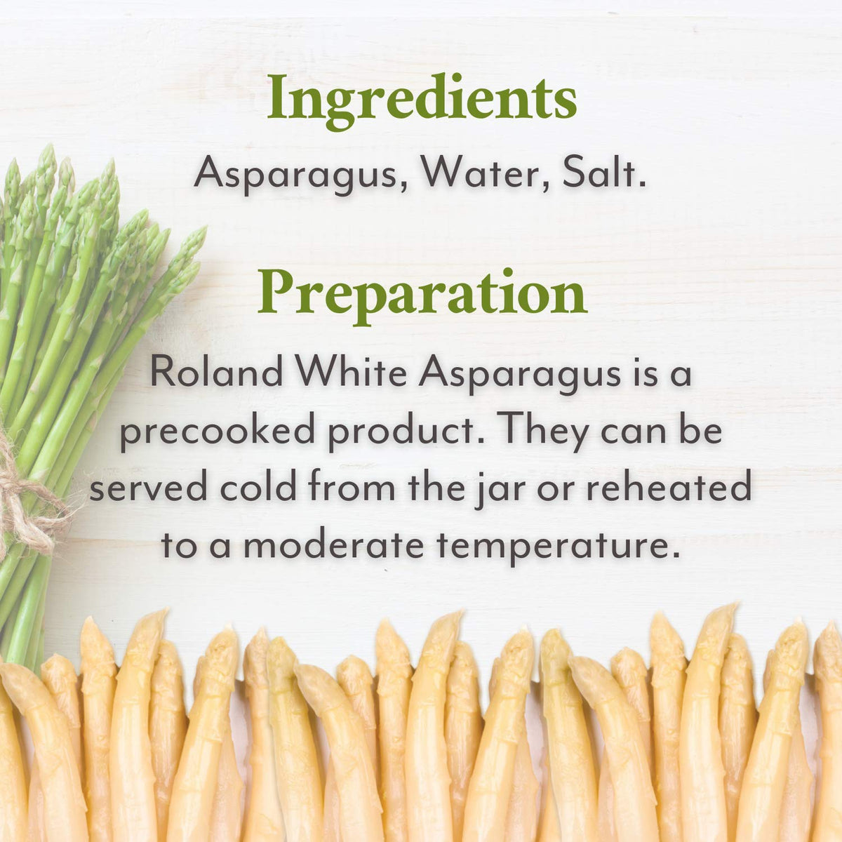 Roland Foods ready to eat white asparagus can be enjoyed cold or warmed