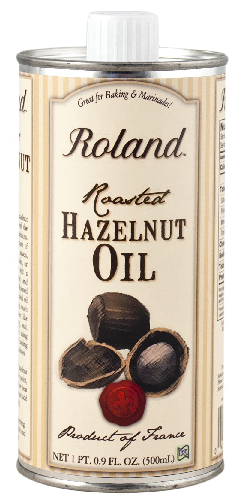Roland Foods Roasted Hazelnut Oil bottle with rich flavor for dressings.