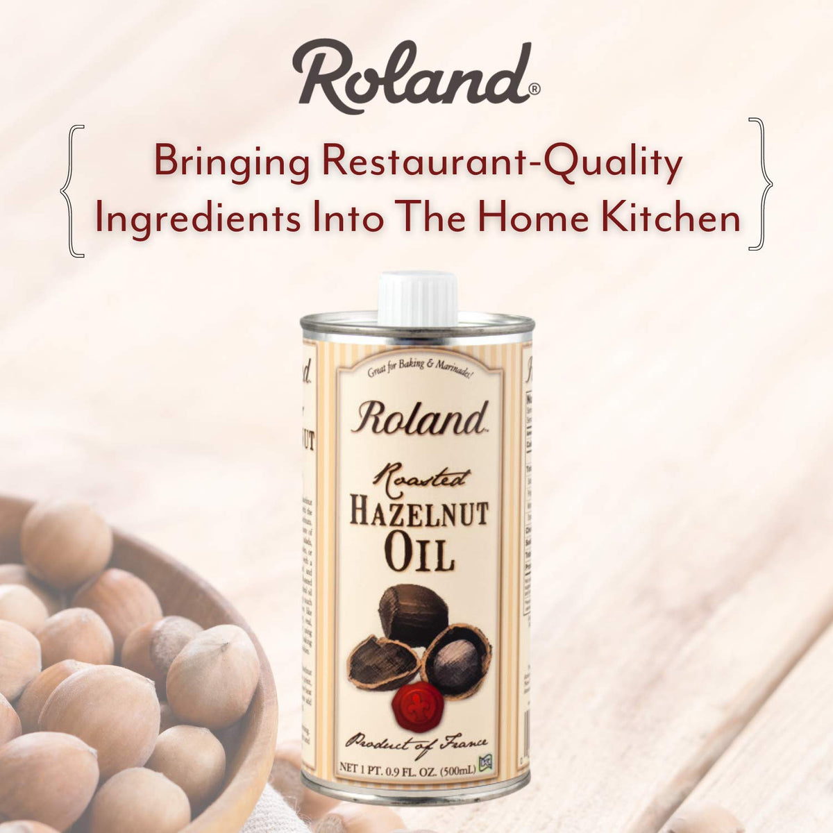 Roland Foods Roasted Hazelnut Oil pour demonstrates buttery texture for sauces.