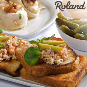 Roland Foods small cornichons as a dip accent for appetizers.