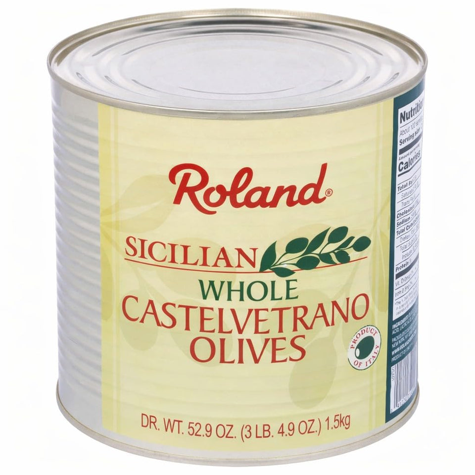 Roland Foods Castelvetrano whole olives in can, ready to snack and antipasti