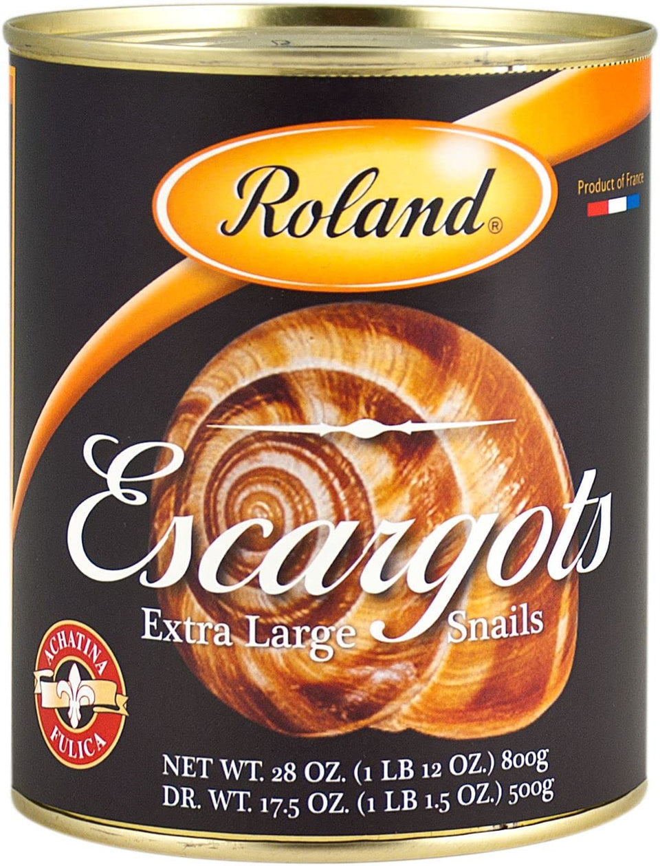 Roland Foods escargots extra large snails can, ready-to-use, ideal for gourmet appetizers.