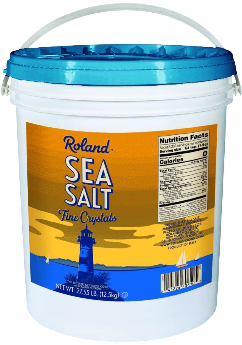 Roland Foods fine crystal sea salt bucket for easy kitchen seasoning