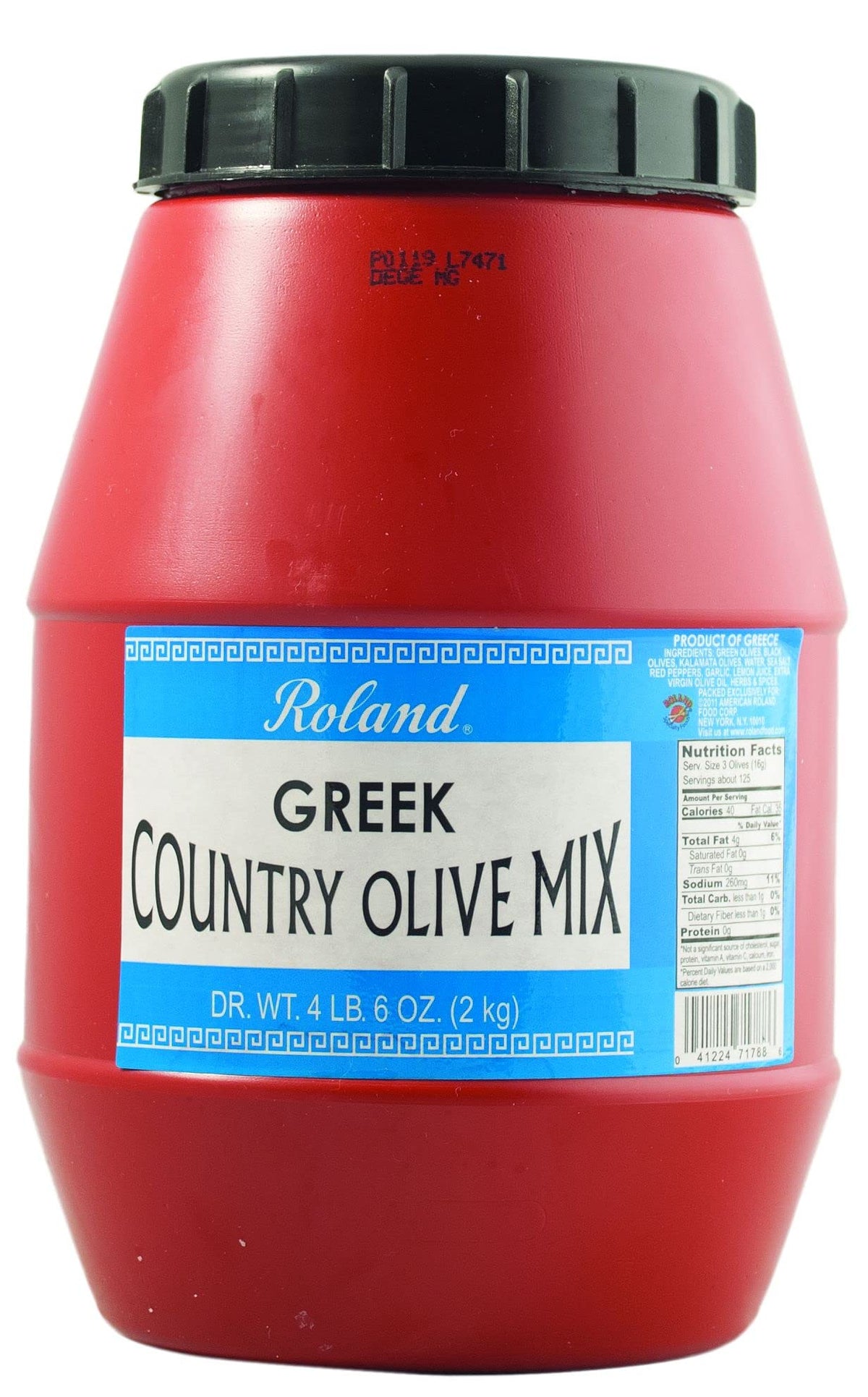 Roland Foods Greek Olive Mix tub front, ideal for bulk entertaining.