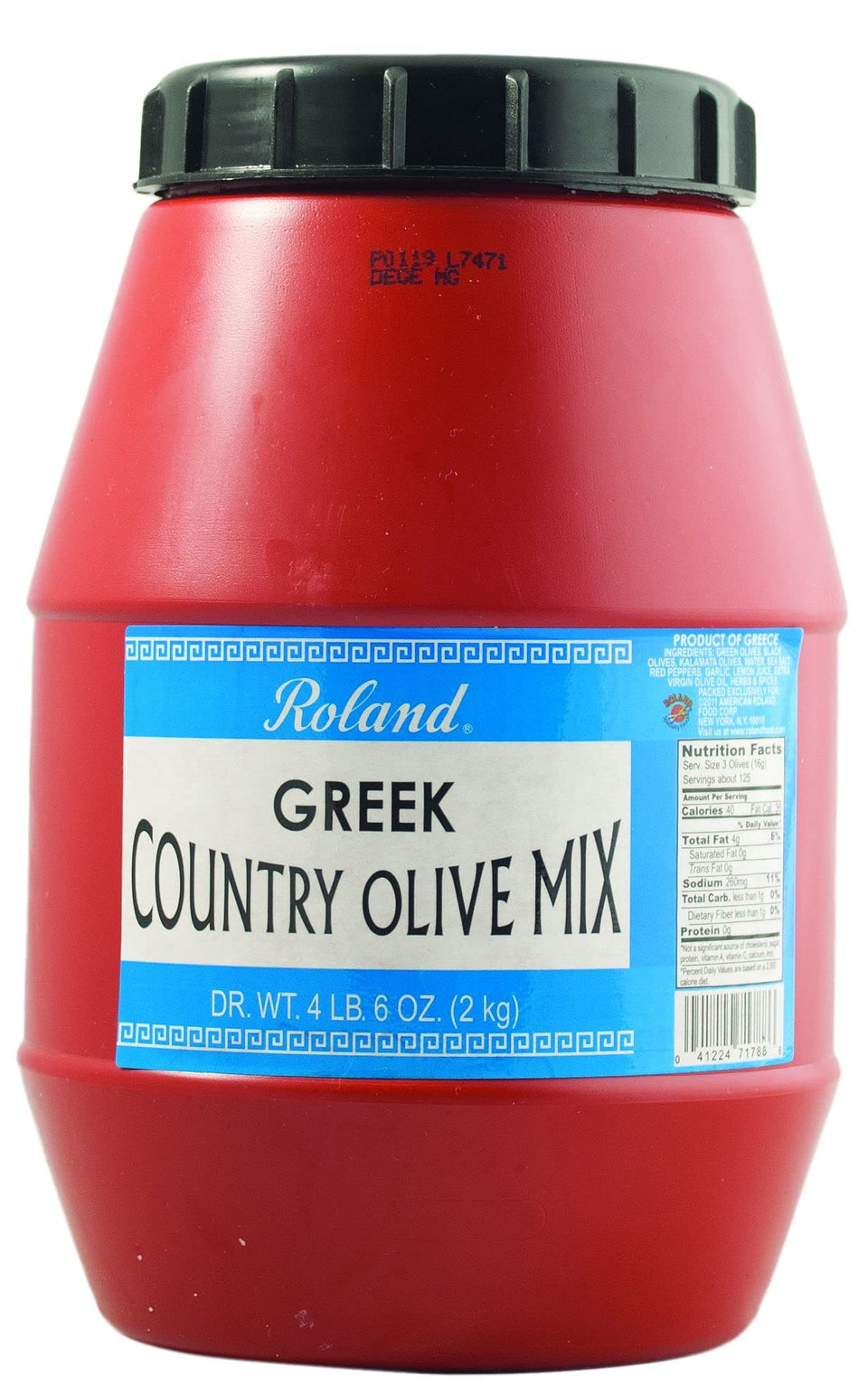 Roland Foods Greek Olive Mix tub front, ideal for bulk entertaining.
