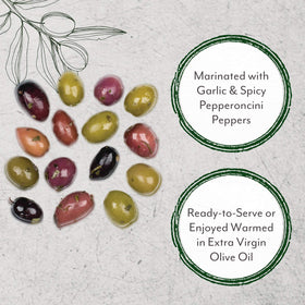 Roland Foods olives arranged on antipasti platter ready for sharing.