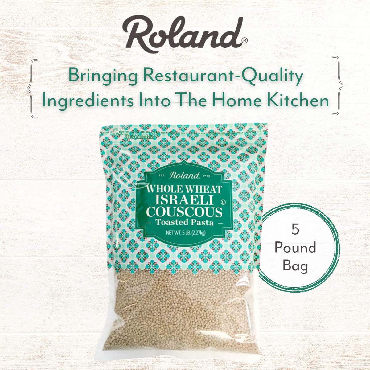 Roland Foods Toasted Israeli Couscous closeup highlights light toasty finish and chewy bite.