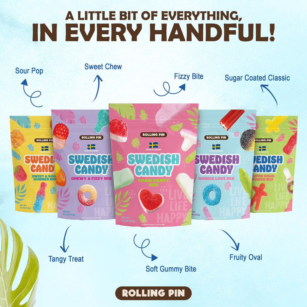 Rolling Pin Swedish Candy Variety colorful gummies for snacking