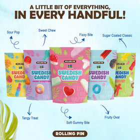 Rolling Pin Swedish Candy Variety colorful gummies for snacking
