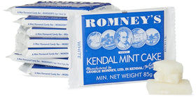 Romney's Kendal Mint Cake 85 g pack-8 front view; ideal energy boost for hikers.
