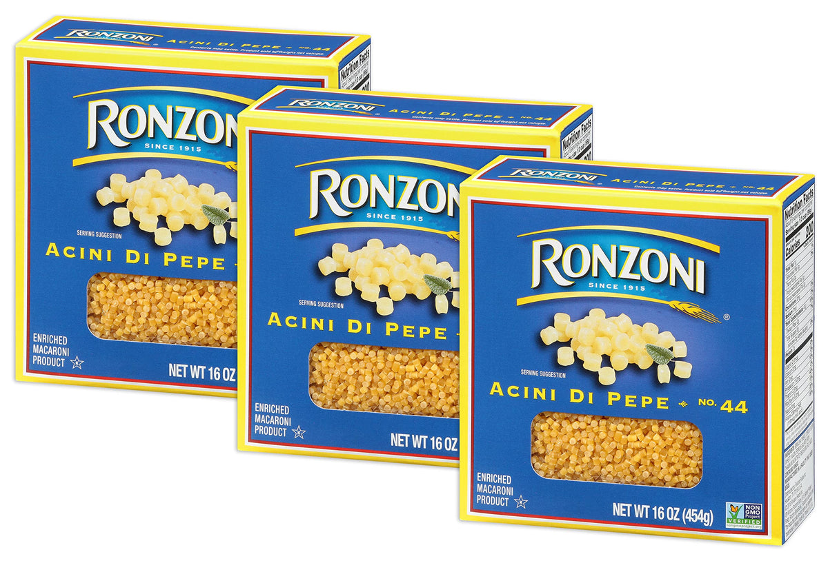 Ronzoni Acini Di Pepe dry pasta pack, ideal for quick weeknight meals