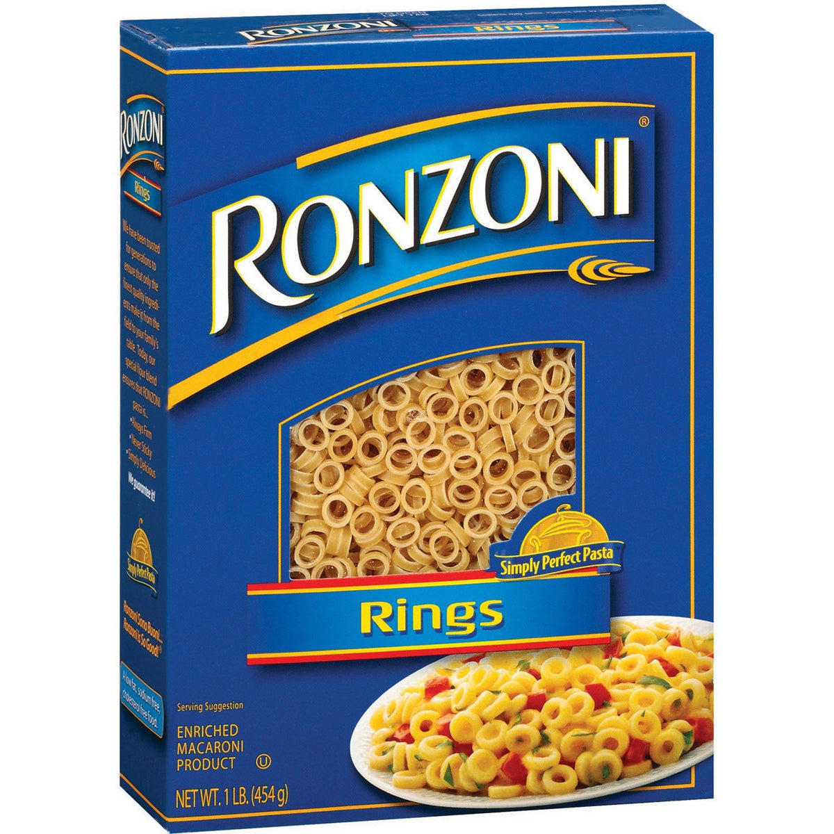 Ronzoni Rings enriched macaroni pack three ready for family meals