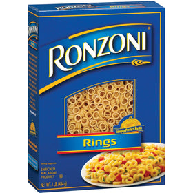 Ronzoni Rings enriched macaroni pack three ready for family meals
