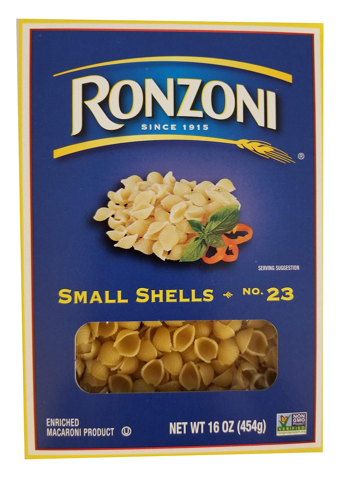Ronzoni Small Shells pasta 3-pack, ready for quick family meals with your favorite sauces.