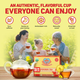 Biodegradable Rooibos Rocks tea bags enable eco-friendly brewing.