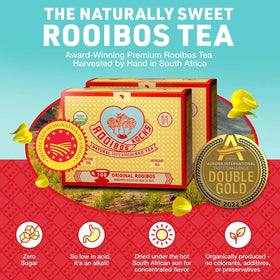 ROOIBOS ROCKS organic rooibos leaves on display for natural quality