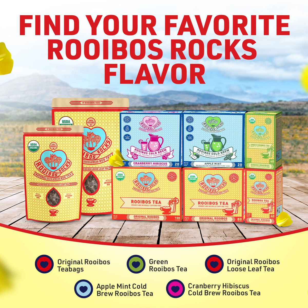 Rooibos Rocks sustainably farmed leaves support ethical sourcing.