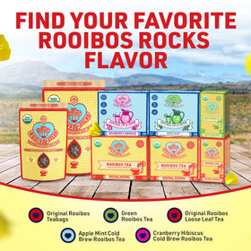 Rooibos Rocks sustainably farmed leaves support ethical sourcing.