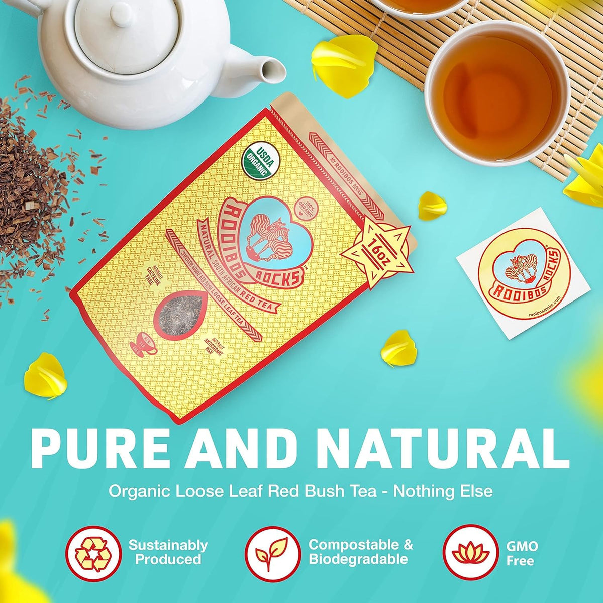 Rooibos Rocks USDA organic stamp, certified organic farming practices.