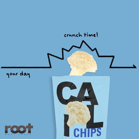 Root Foods Cauliflower Chips veggie crisps ready to grab for a quick, wholesome bite.