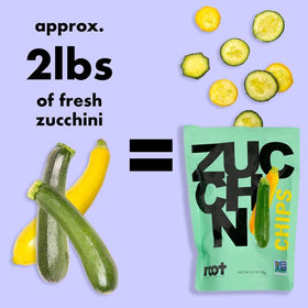Root Foods zucchini chips vibrant color and crisp texture.