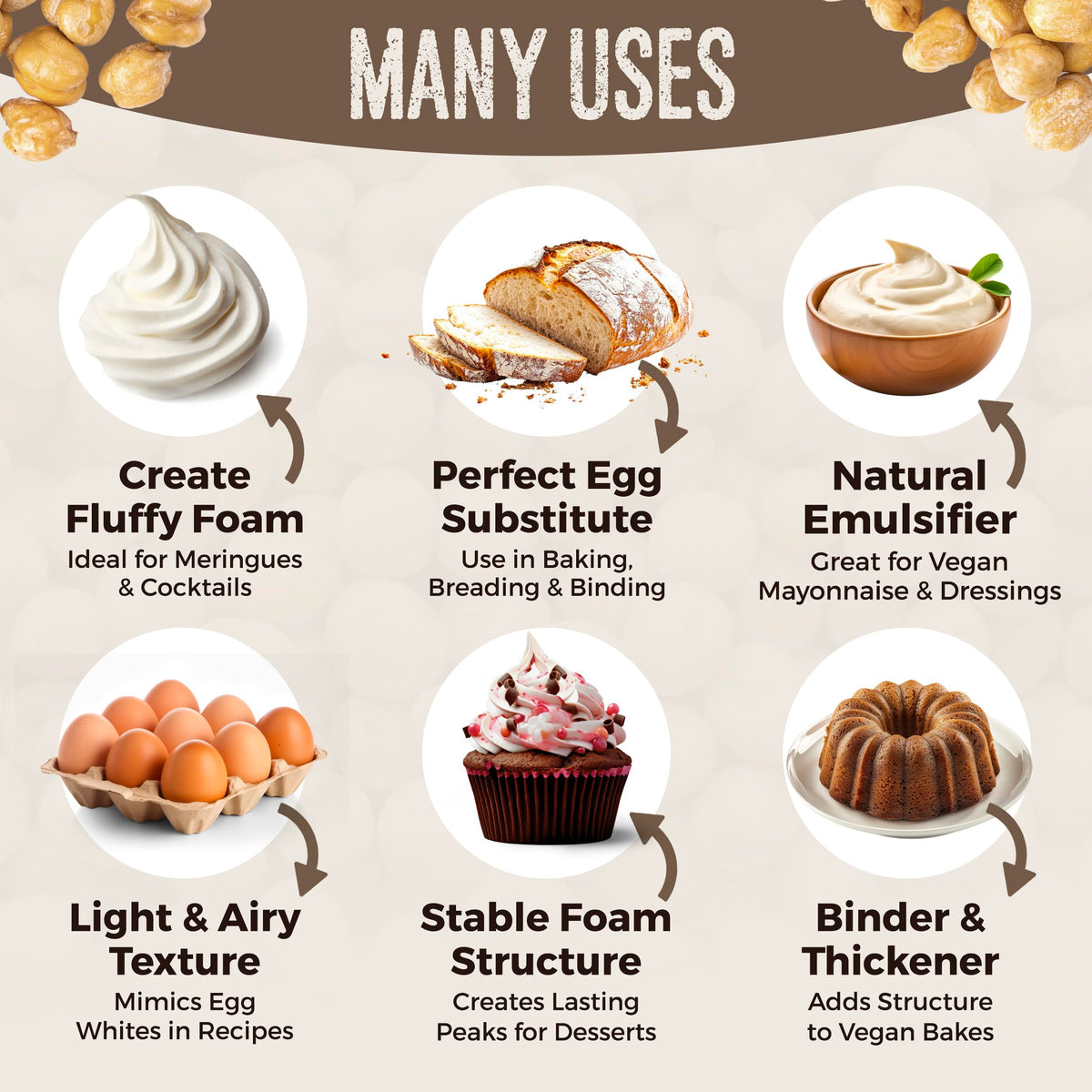 Rooted In Rare Aquafaba Powder emulsifies and binds for vegan baking
