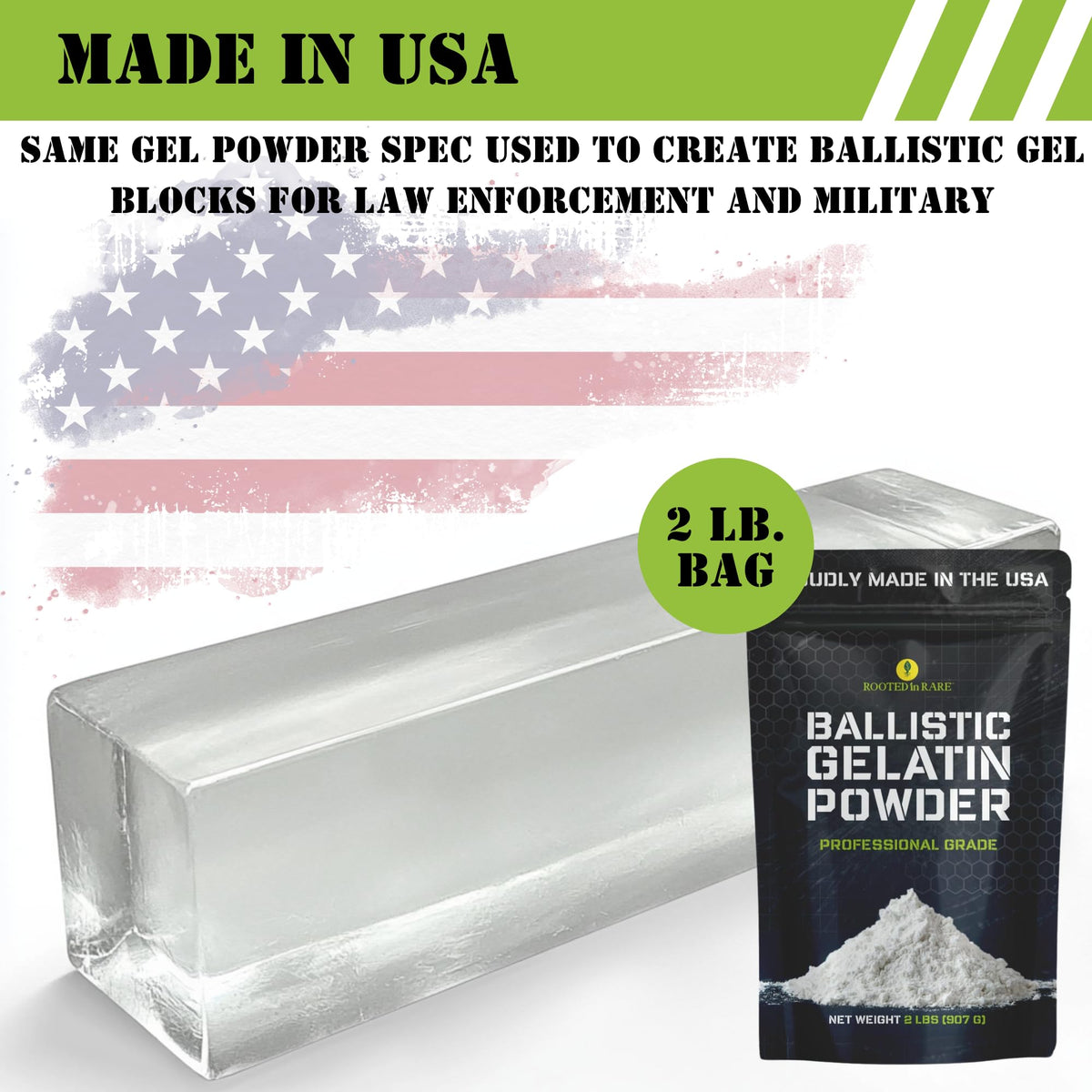 Rooted In Rare Ballistic Gel Powder being poured for quick, clump-free mixing.