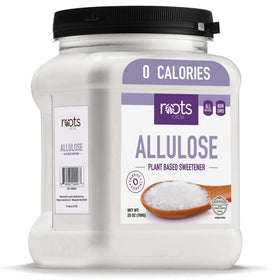 Roots Circle Allulose 25oz container with seal ready for zero-calorie sweetness.