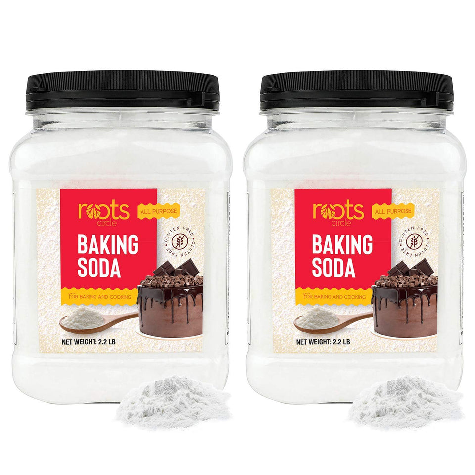 Roots Circle baking soda bulk container top view for consistent baking results.