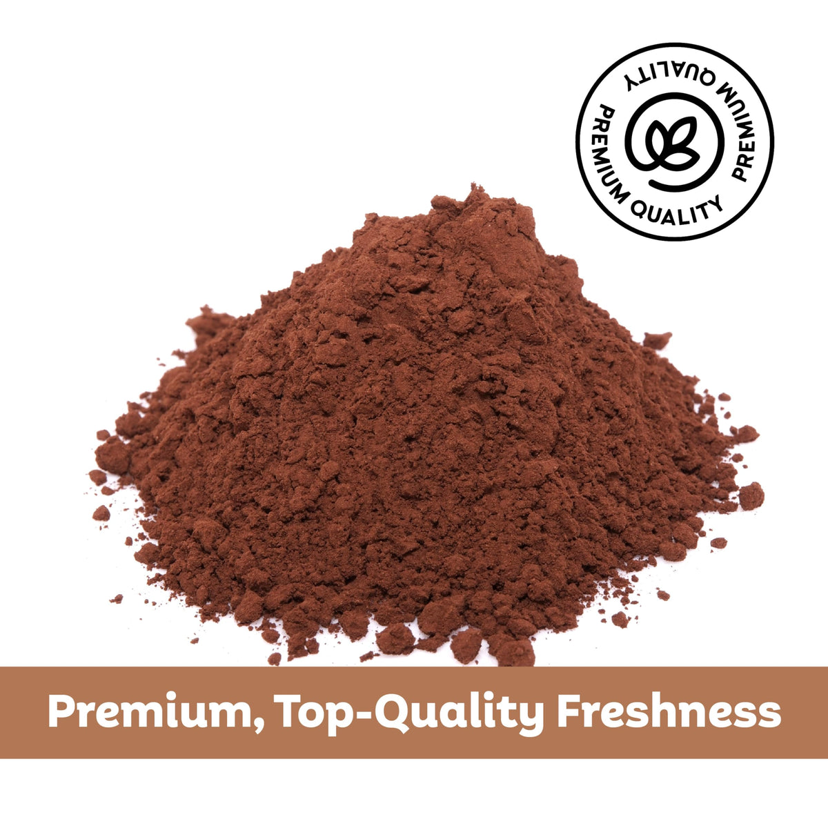 Roots Circle carob powder scoop close-up emphasizes easy measuring for recipes.