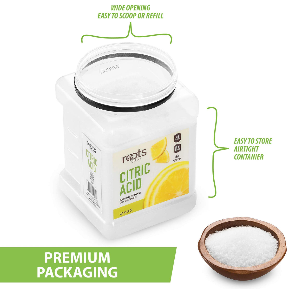 Roots Circle citric acid for bath bombs, skincare crafting, and fizzing reactions
