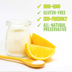 Roots Circle citric acid pour bottle showing easy-grab powder for recipes and home cleaners.