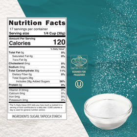 Roots Circle Confectioners Sugar Kosher certified for Passover use and versatility.