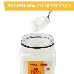 Roots Circle corn starch packaging highlights gluten-free and vegan benefits for baking.