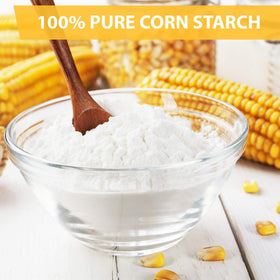 Close-up of corn starch powder texture for soups and gravies.
