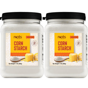Roots Circle corn starch in two 17oz airtight containers for quick, smooth-thickening.