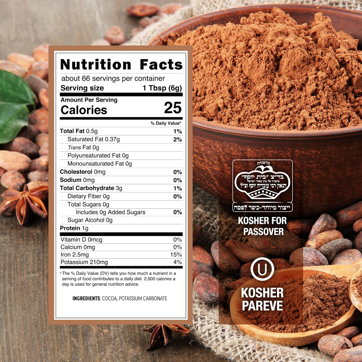 Roots Circle Gluten-free and kosher-certified cocoa powder fits gluten-free recipes.