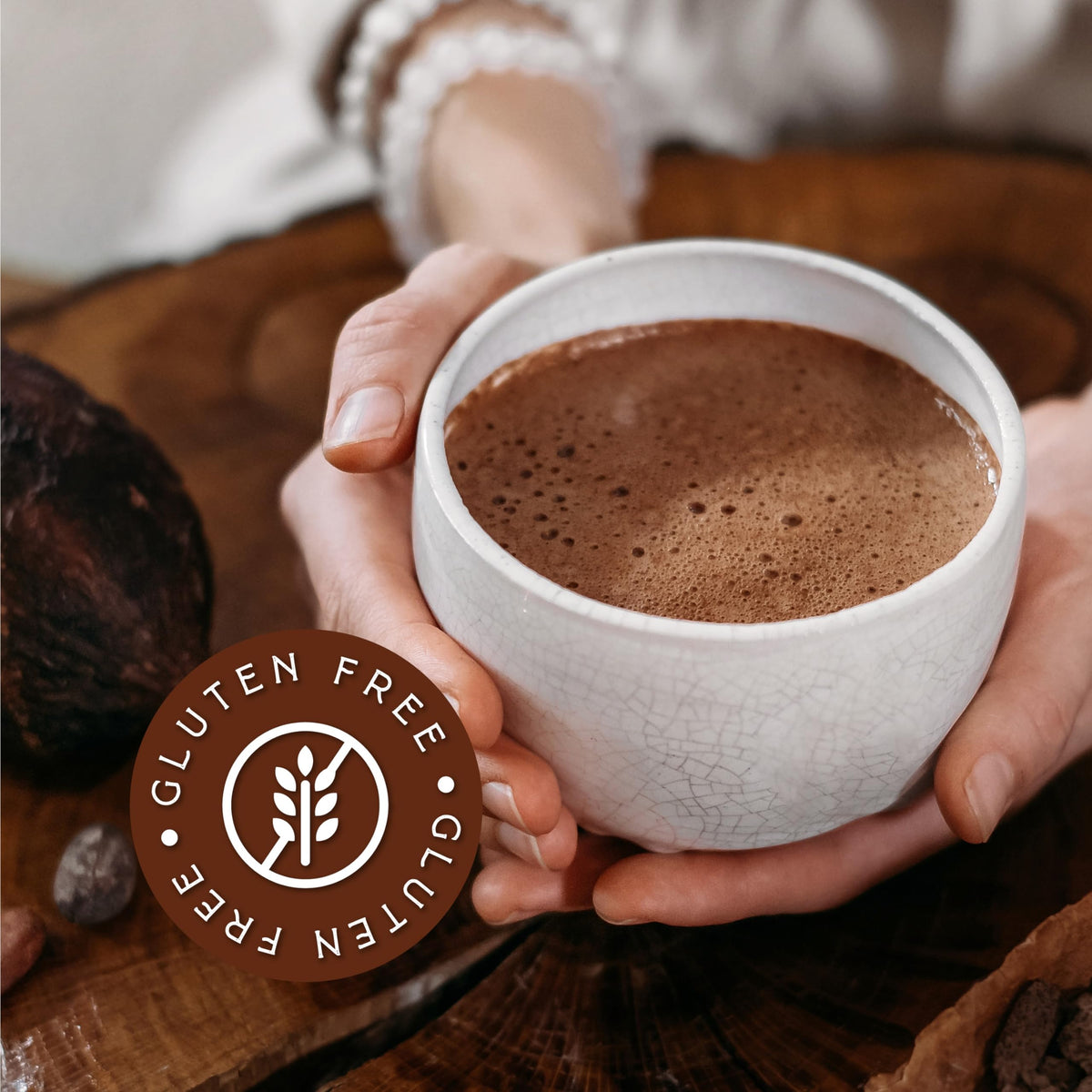 Roots Circle Hot cocoa substitute cocoa powder for a healthier, additive-free cup.