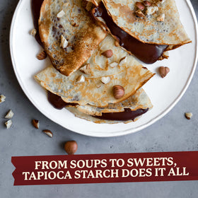 Roots Circle tapioca starch measuring scoop highlights easy portioning for precise recipes.