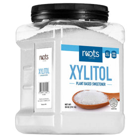Roots Circle Xylitol bottle for zero-calorie sweetness in beverages.