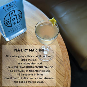Roots Divino Bianco tonic olives garnish versatile, low-cal aperitif pairing.